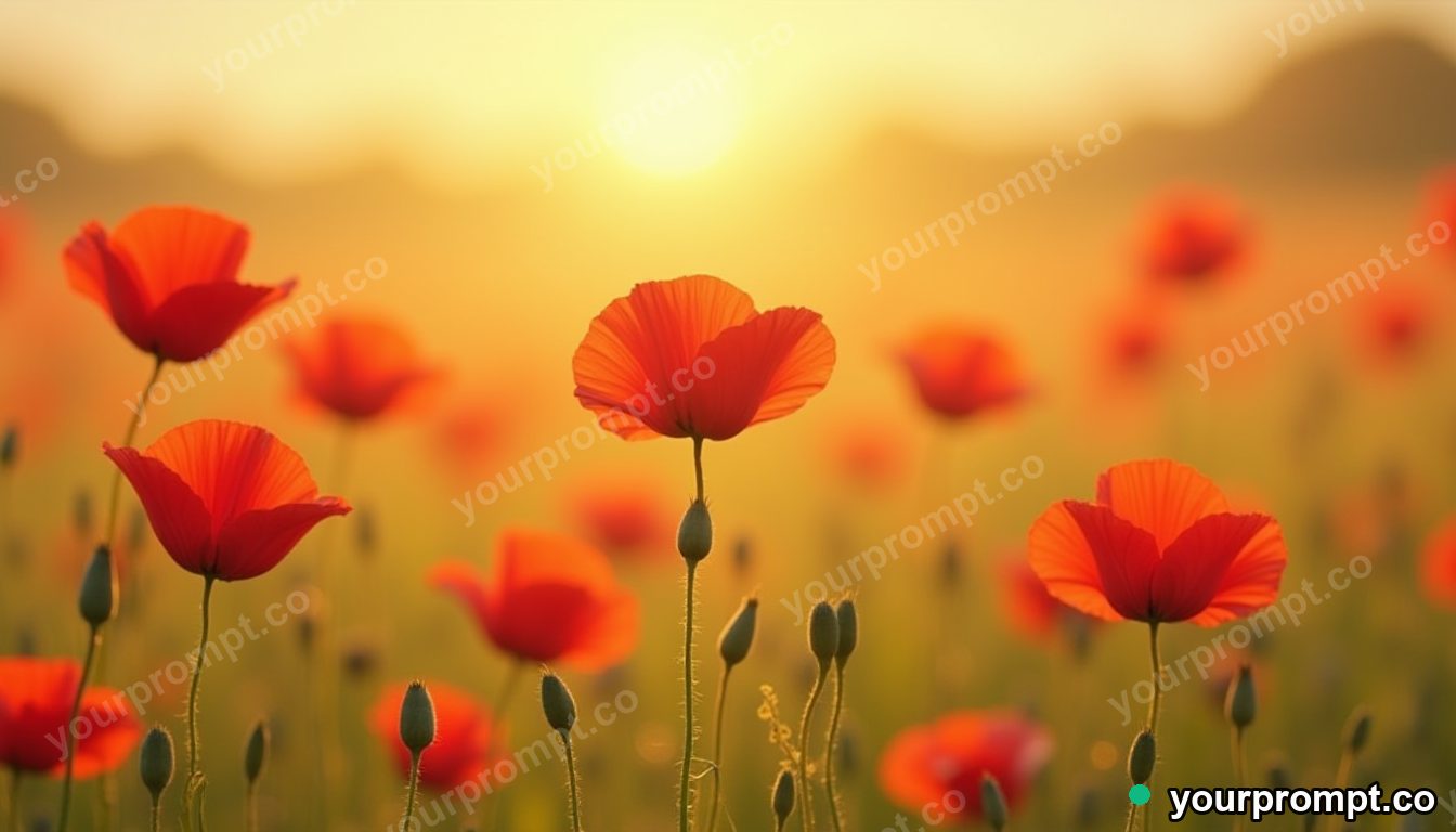 A meadow of poppies swaying in the breeze