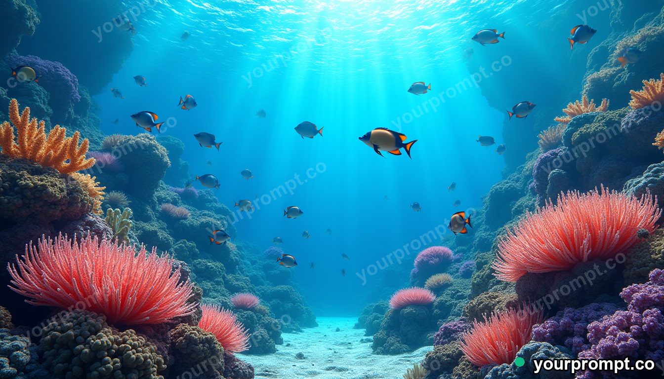 A vibrant coral reef teeming with tropical fish