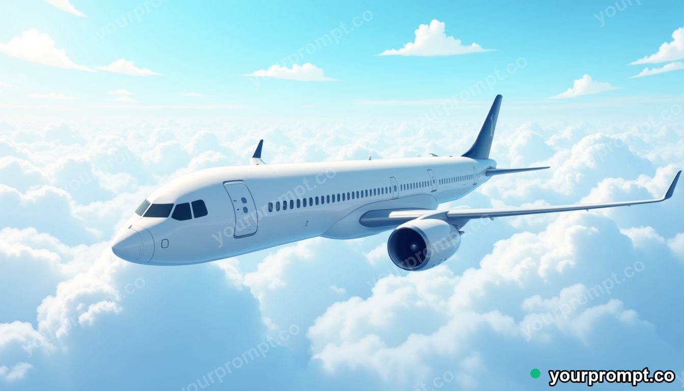 A modern jet airliner cruising above a sea of clouds