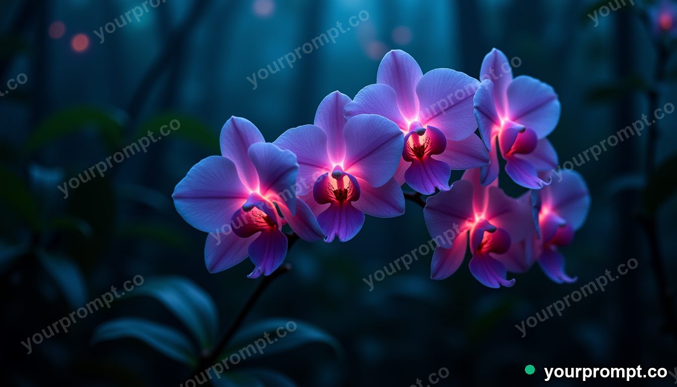 A cluster of wild orchids in a misty jungle