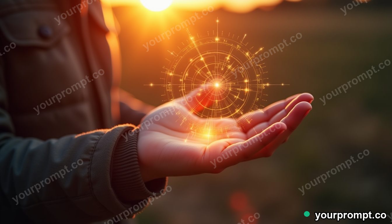 A wearable AR interface glowing over a person's hand