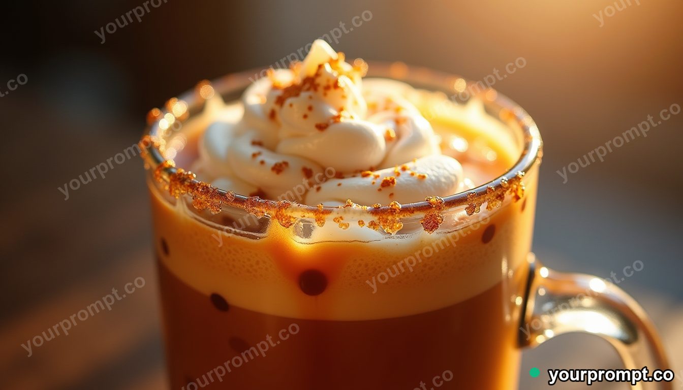 Iced coffee with cream blooming through it, macro
