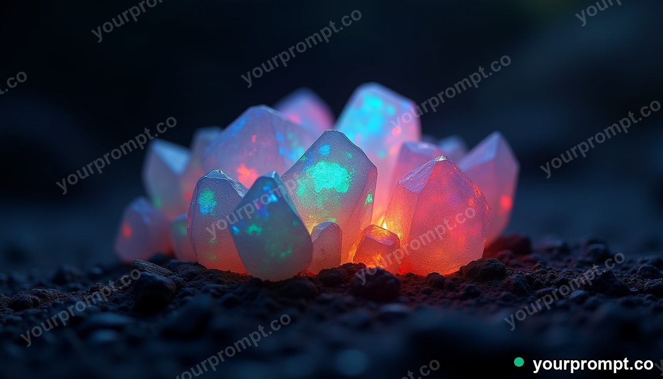 A cluster of rainbow opal in dark rock