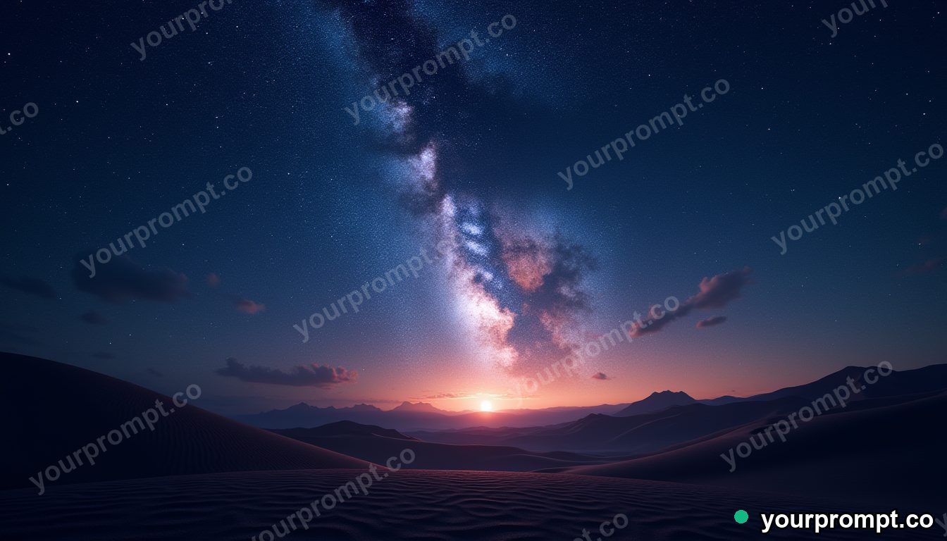 A sky full of stars and the milky way over a desert