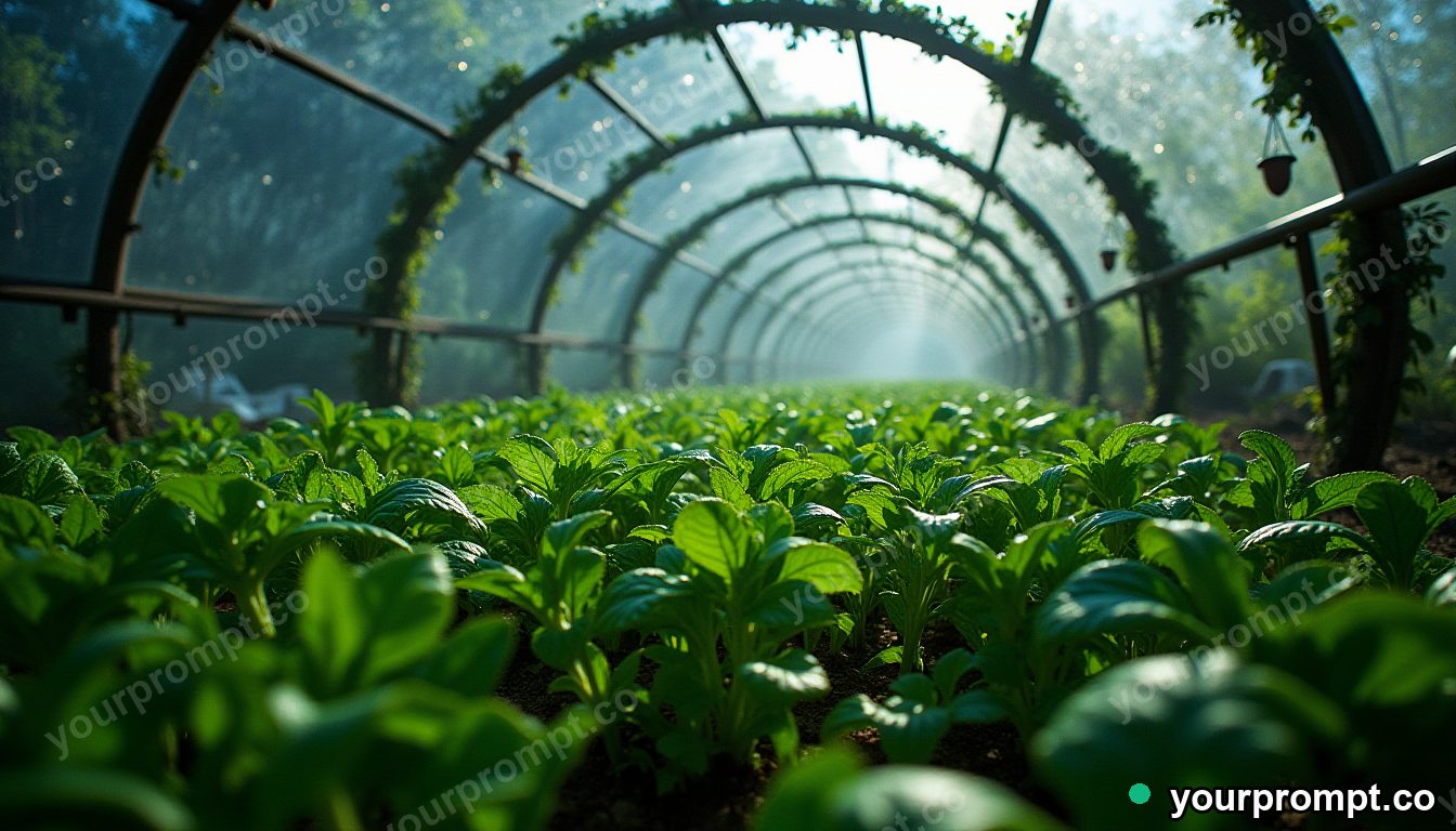 A domed Mars greenhouse full of green crops