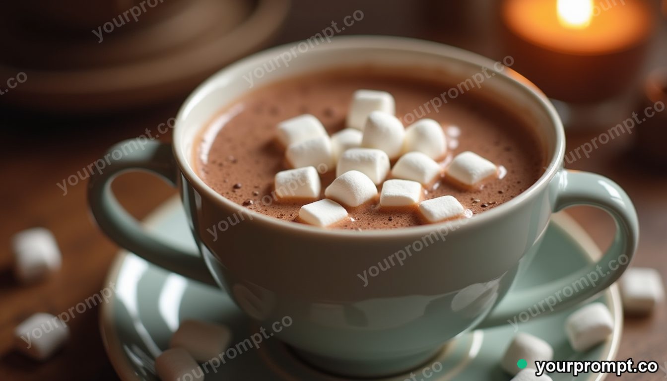 A mug of hot chocolate with melting marshmallows
