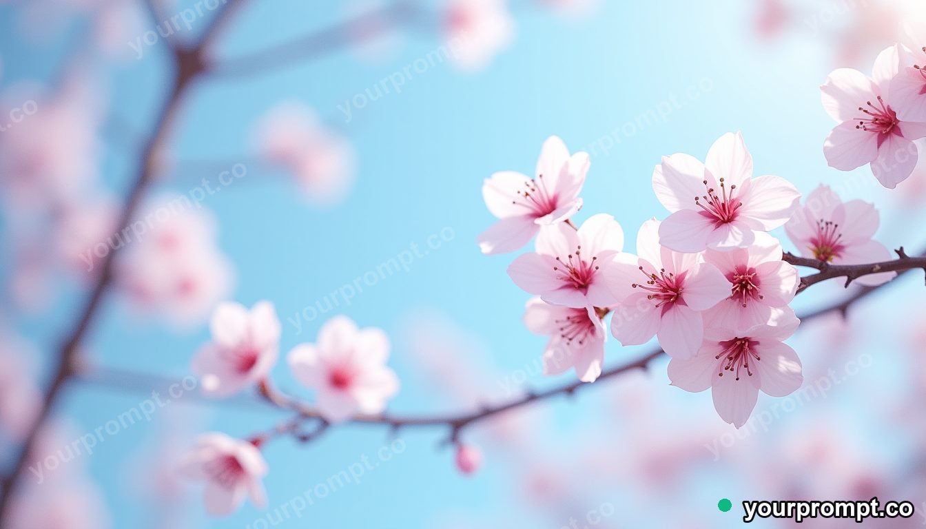 Cherry blossom branches in full bloom against blue sky