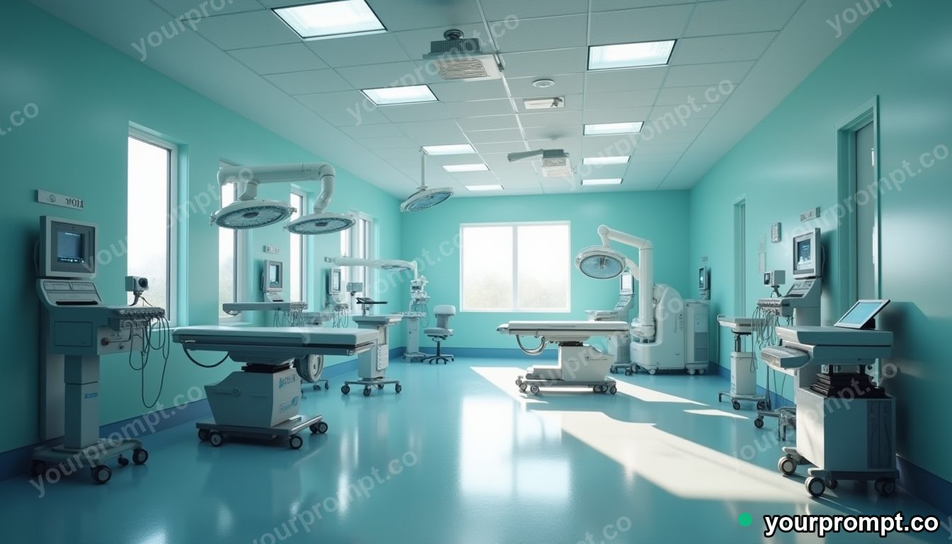 A robotic surgery suite bathed in soft light