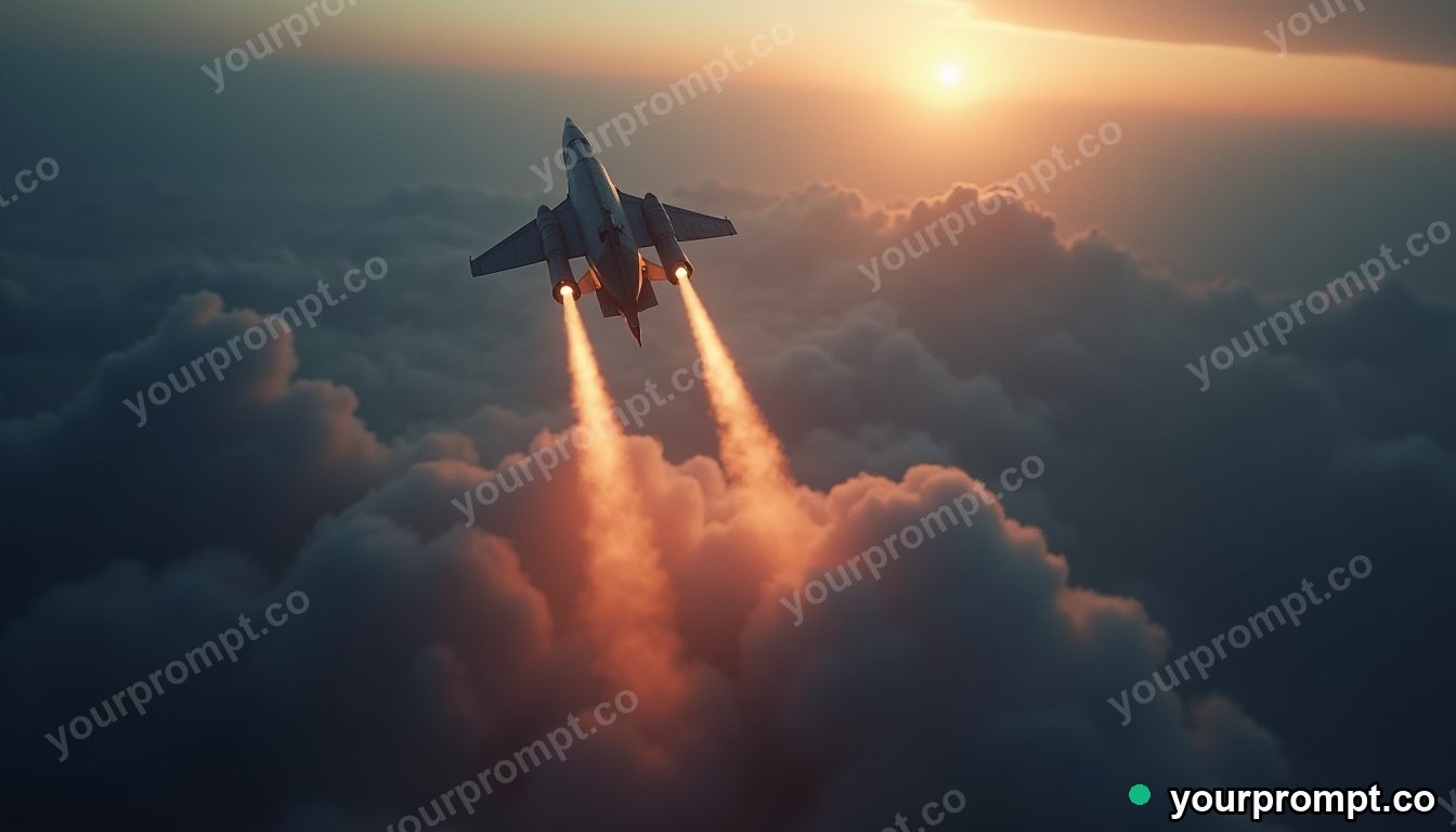 A rocket plane climbing steeply into the stratosphere