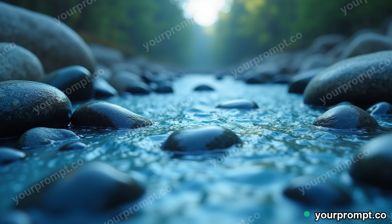 Smooth river pebbles under clear flowing water