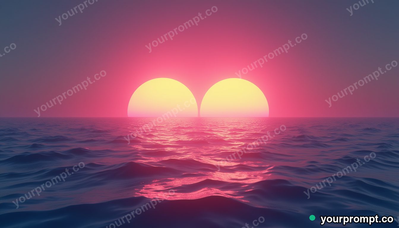 Twin suns setting over an alien ocean world