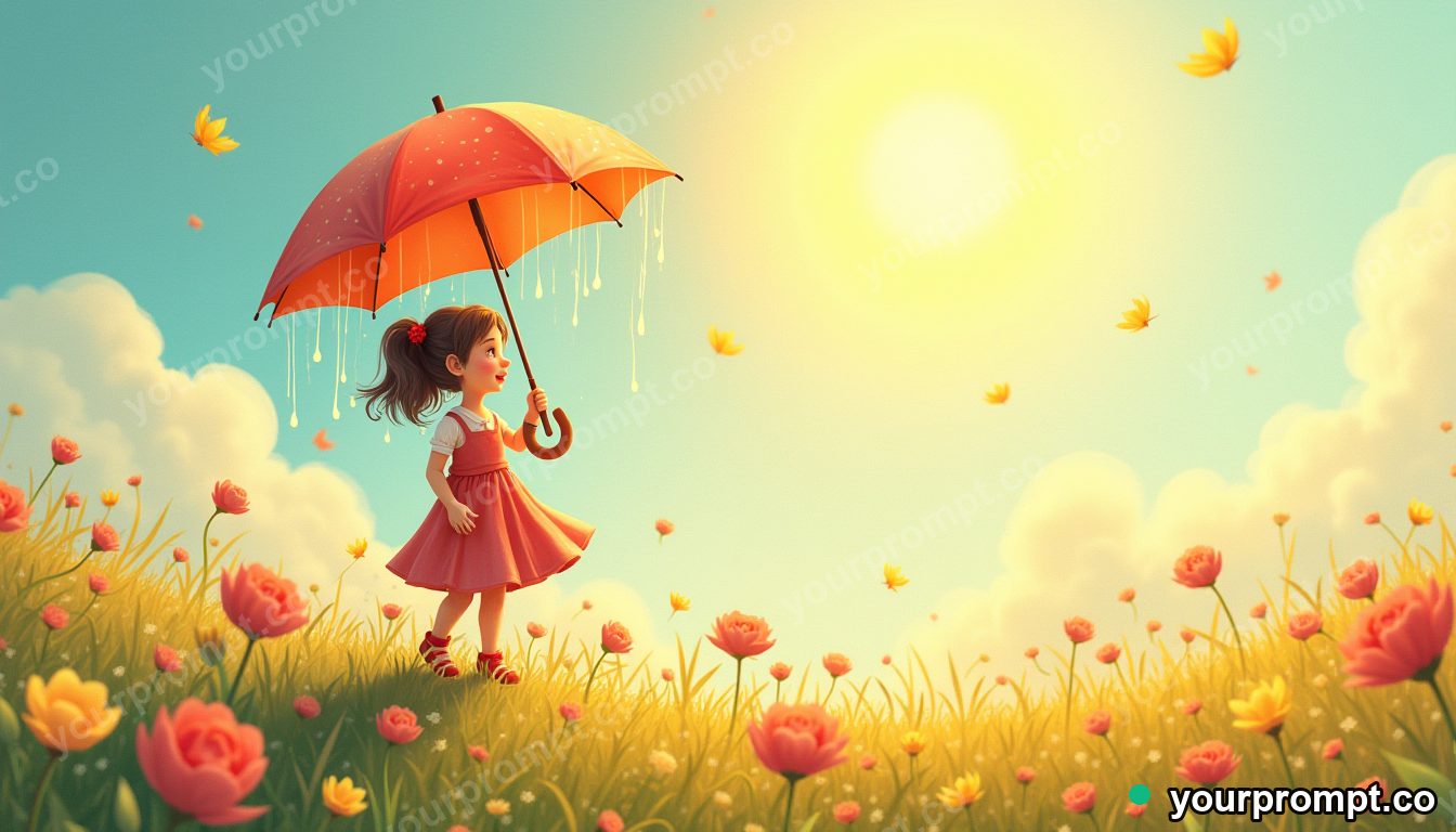 An umbrella raining flowers instead of water