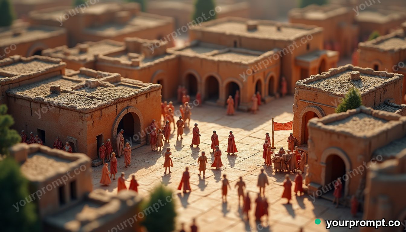 A bustling ancient Roman marketplace at midday