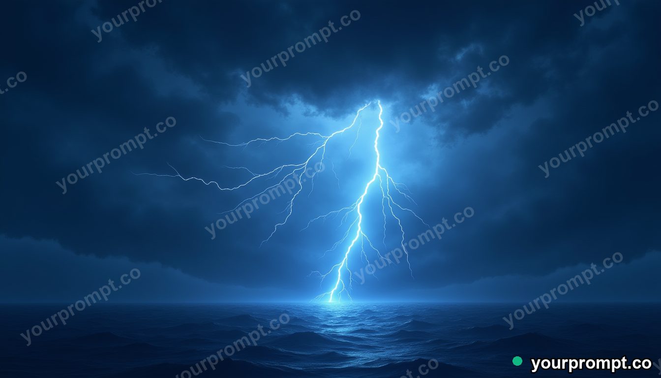 Lightning splitting the sky above a dark ocean