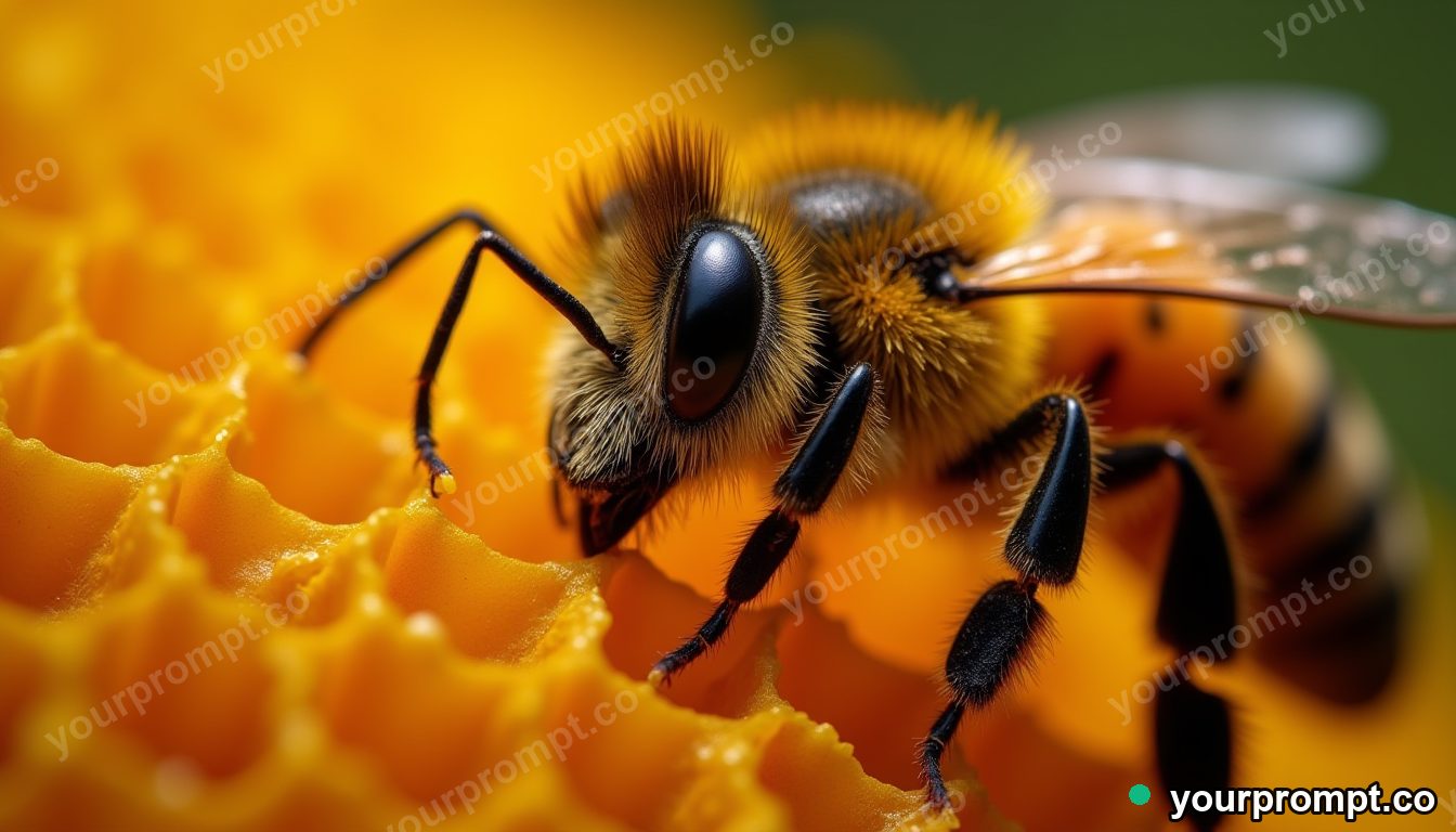 A honeybee hive close-up with golden comb