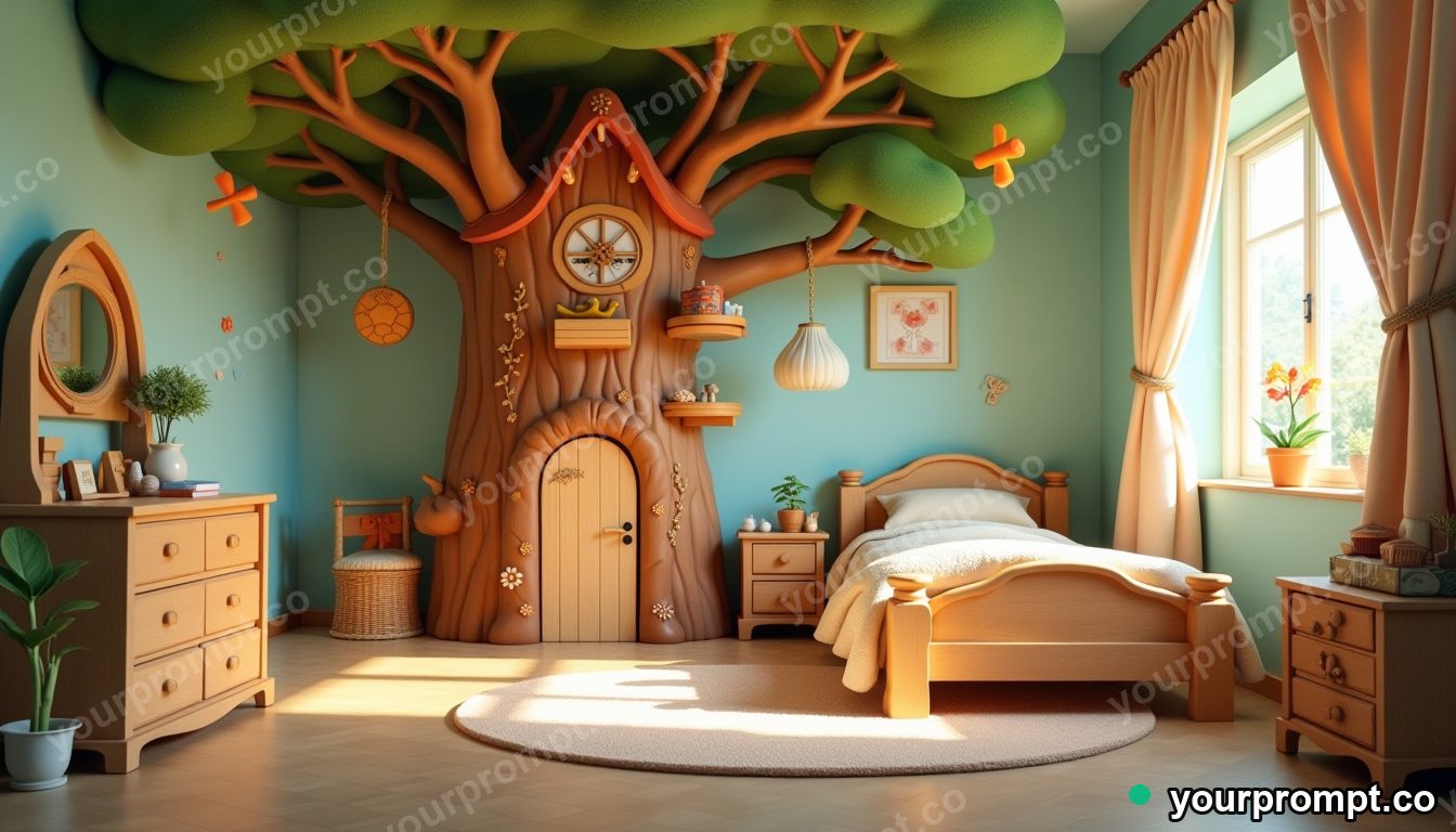A child's whimsical bedroom shaped like a treehouse