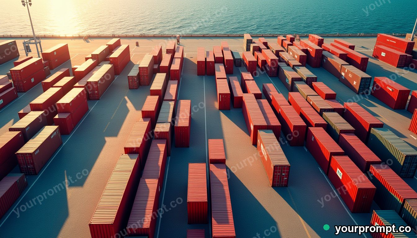 A top-down view of colorful shipping containers at a port