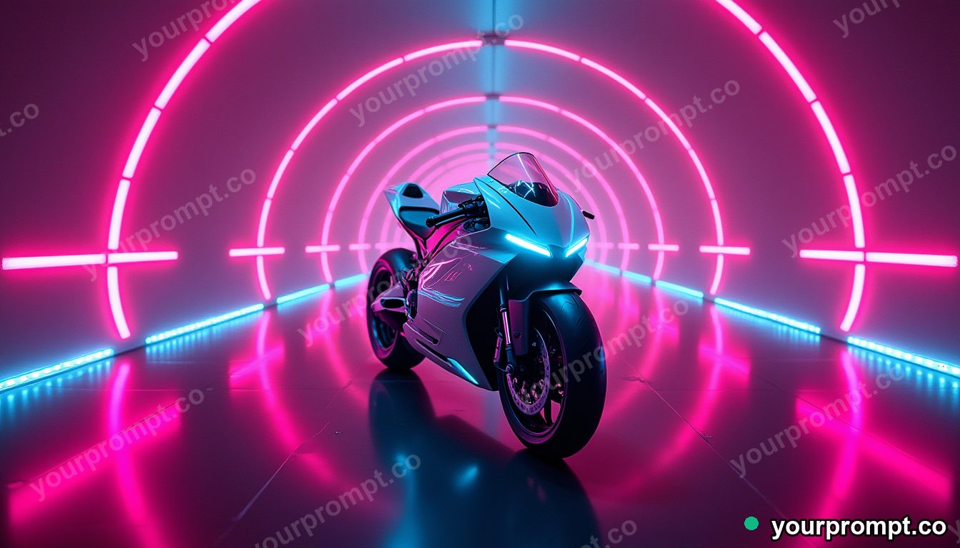A futuristic electric superbike in a neon tunnel