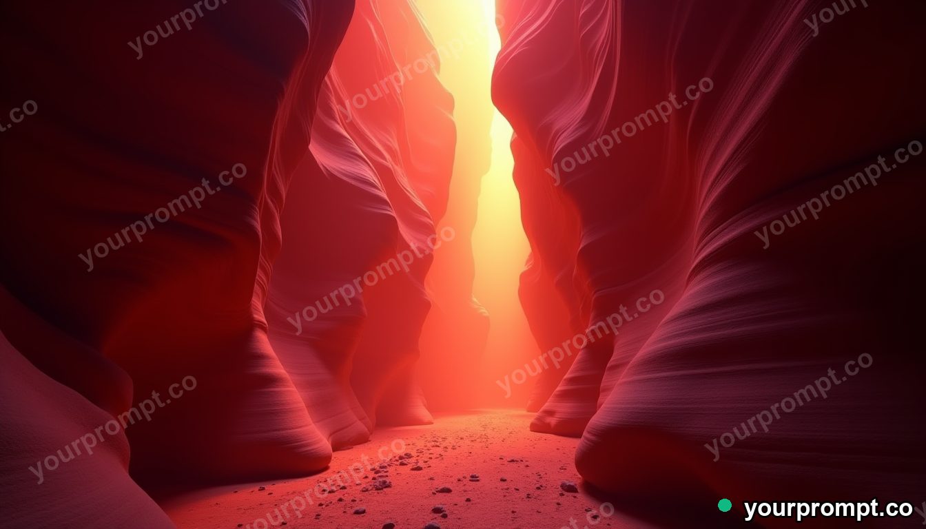 A slot canyon with beams of light on red rock