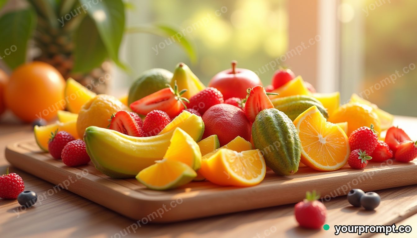 A tropical fruit platter with vivid colors