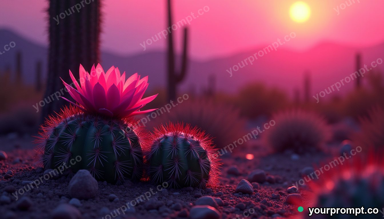 A cactus flowering bright pink in the desert
