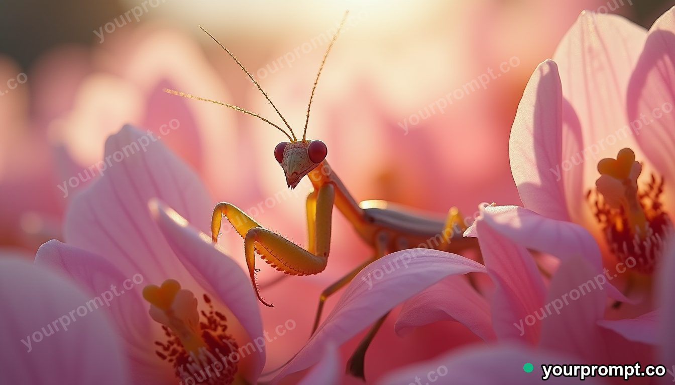 An orchid mantis camouflaged among petals