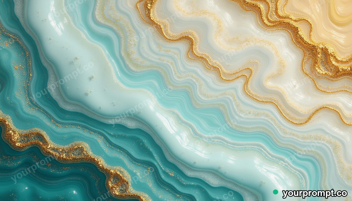 Swirling liquid marble in gold, teal, and white