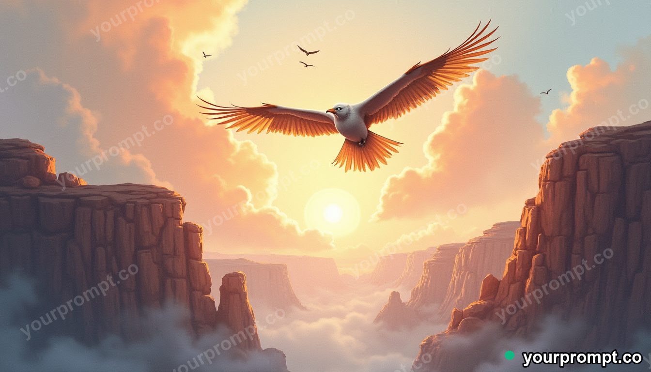 A thunderbird soaring above a canyon storm