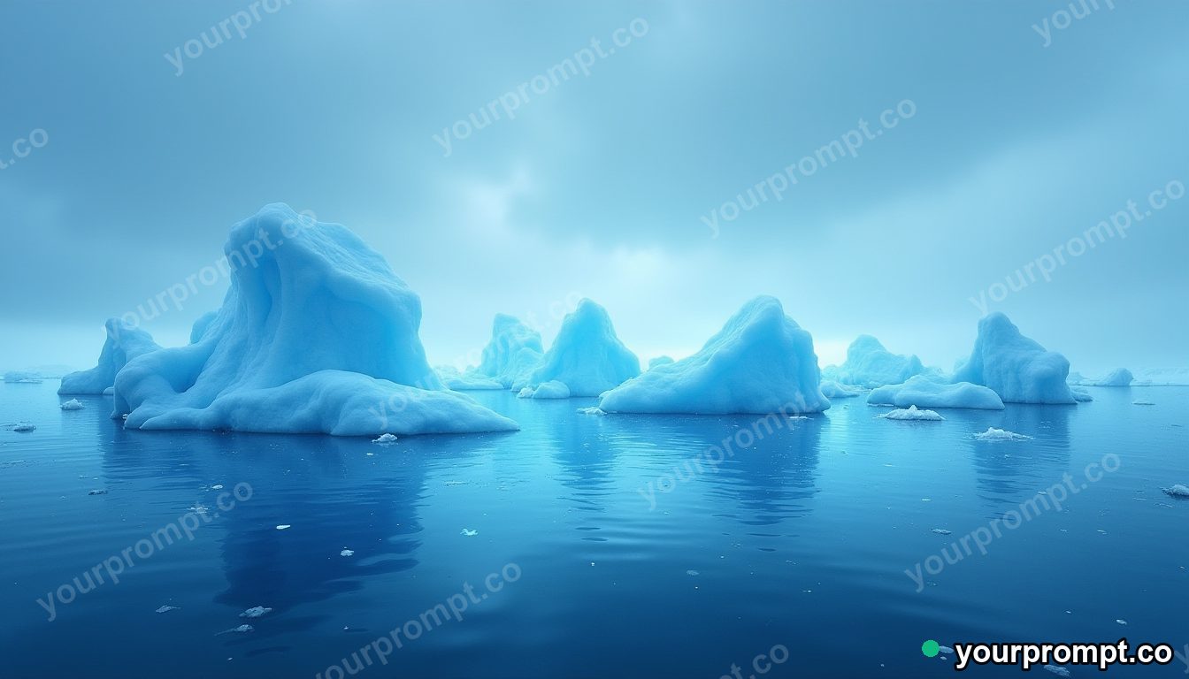 A field of icebergs in a calm arctic sea