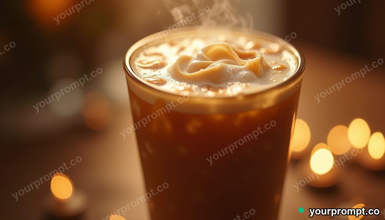 Iced coffee with cream blooming through it, macro