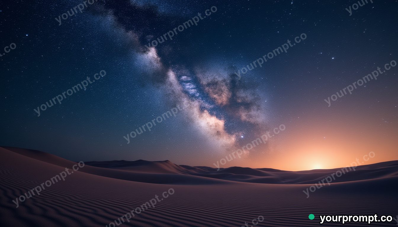 A sky full of stars and the milky way over a desert