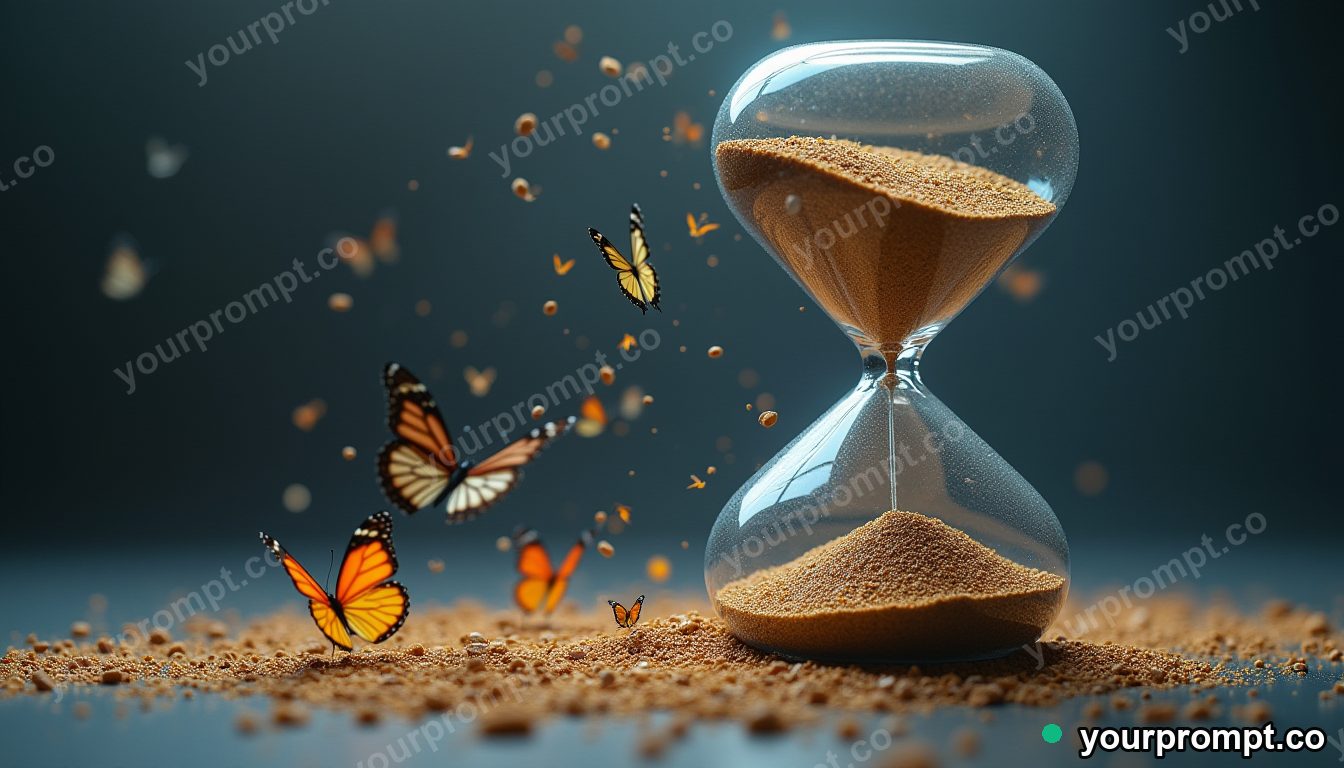 An hourglass where the sand turns into butterflies as it falls