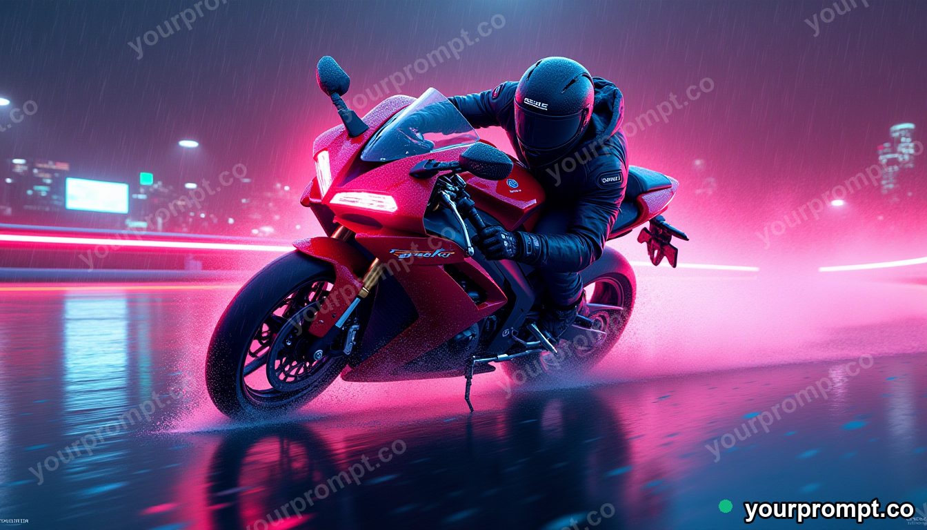 A sport bike leaning hard through a rainy corner