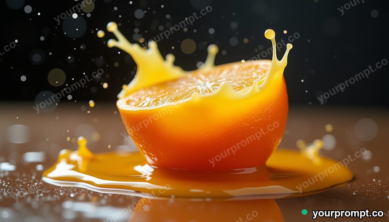 A peeled orange with juice splashing