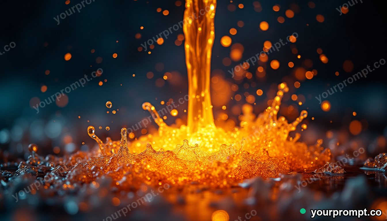 Molten gold pouring and splashing in slow motion