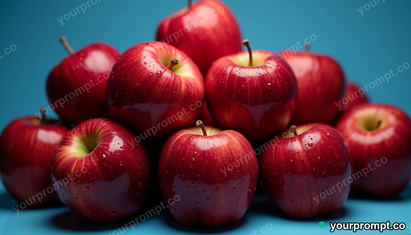 A stack of crisp red apples with water drops