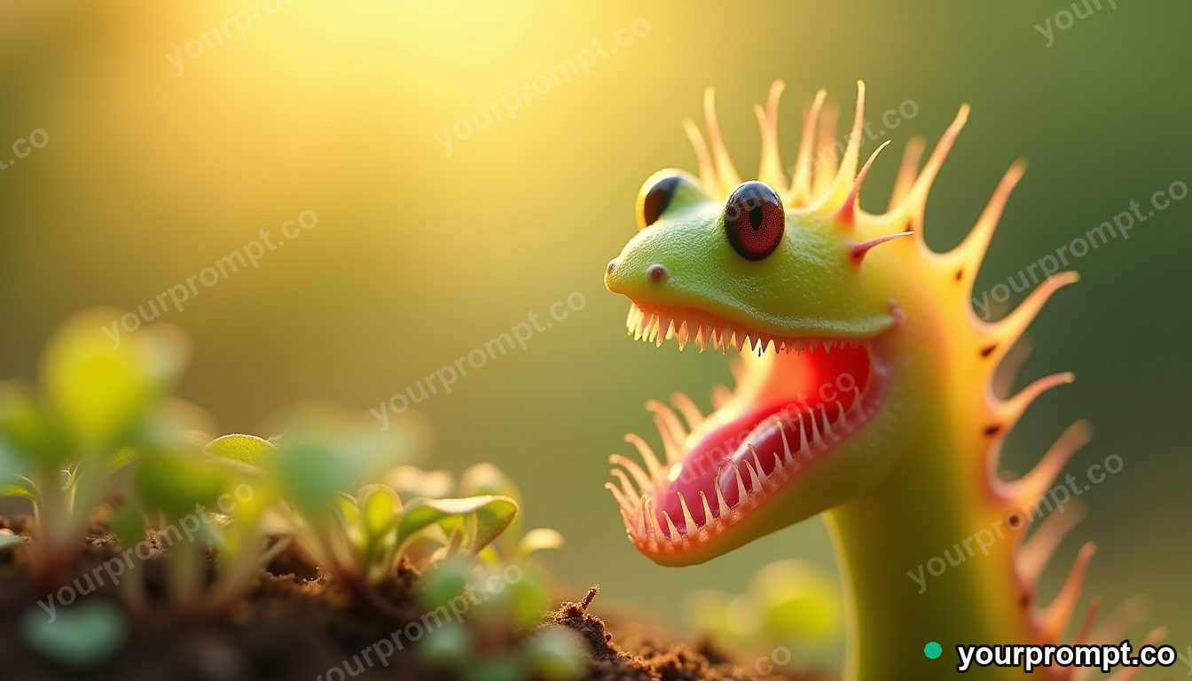 A venus flytrap with open jaws, macro detail