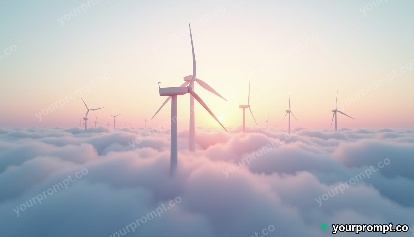 A floating wind-turbine farm above the clouds