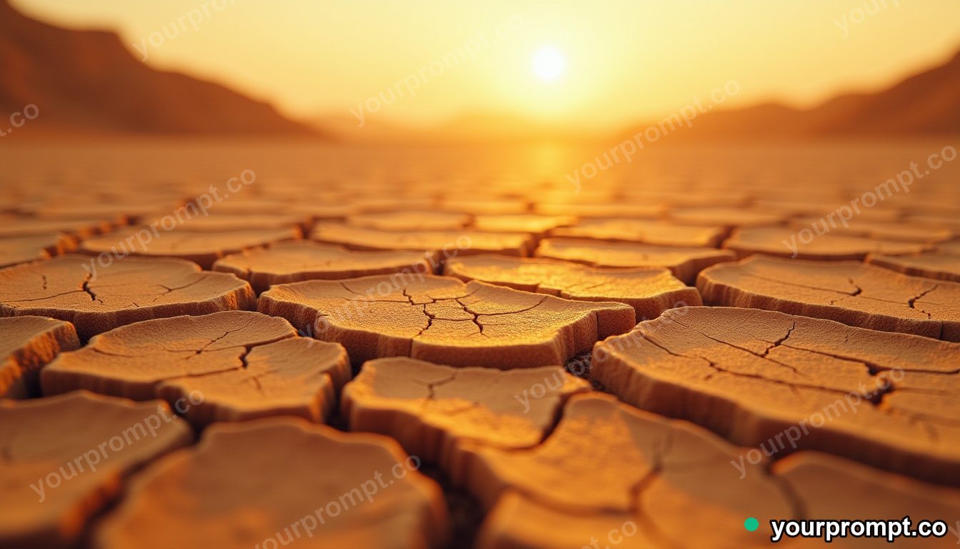 Cracked dry earth in a sunbaked desert, macro