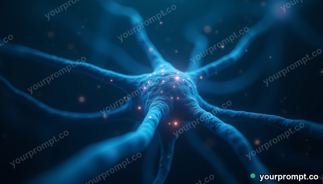 A stylized glowing neuron network in deep blue