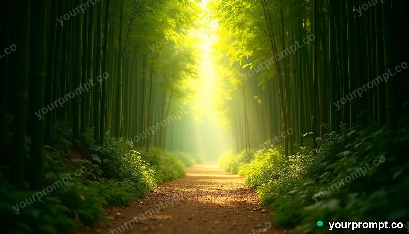 A bamboo forest path in soft green light