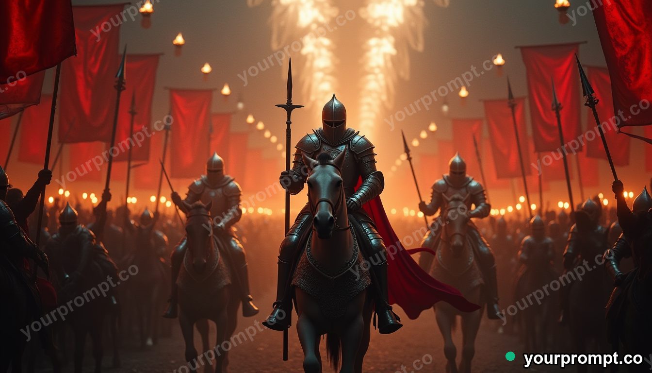 A medieval knight's tournament with colorful banners