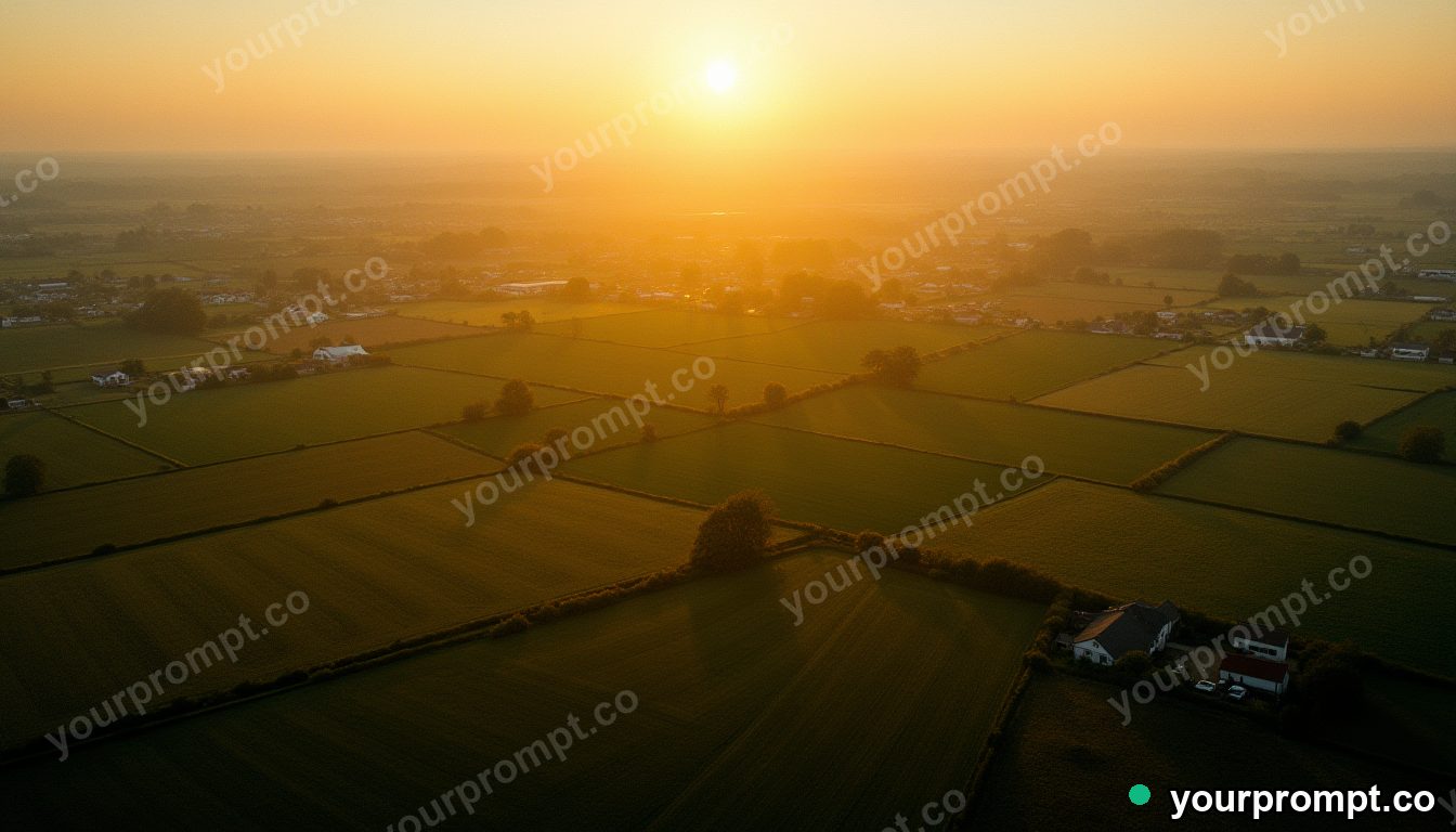 A bird's-eye view of a patchwork of farm fields