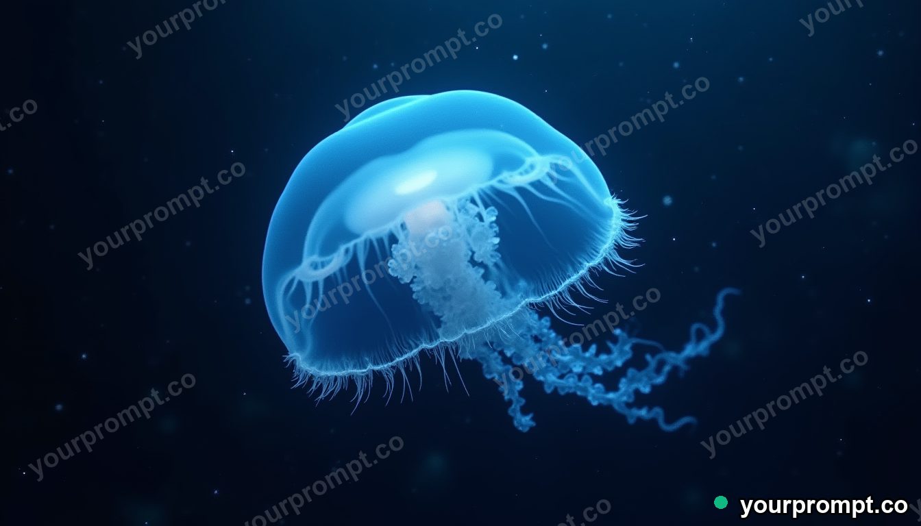 A bioluminescent jellyfish bloom in dark water