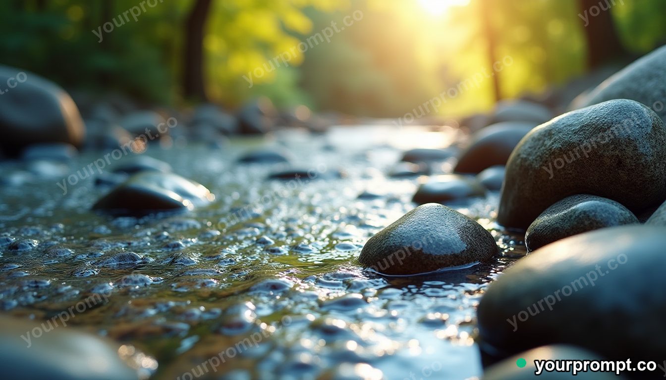 Smooth river pebbles under clear flowing water