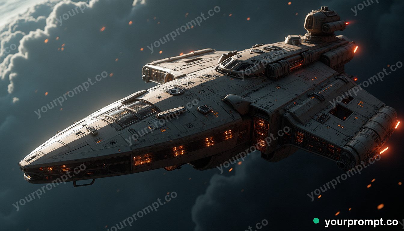A swarm of repair drones around a starship hull