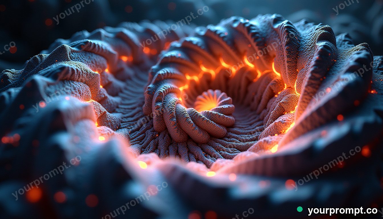 A fractal spiral of glowing geometric shapes