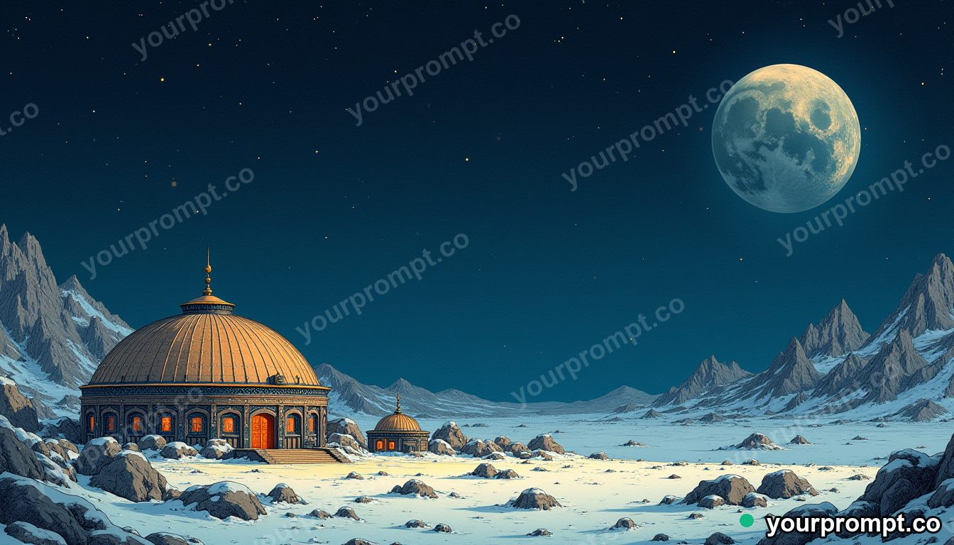 A domed colony on the surface of the moon