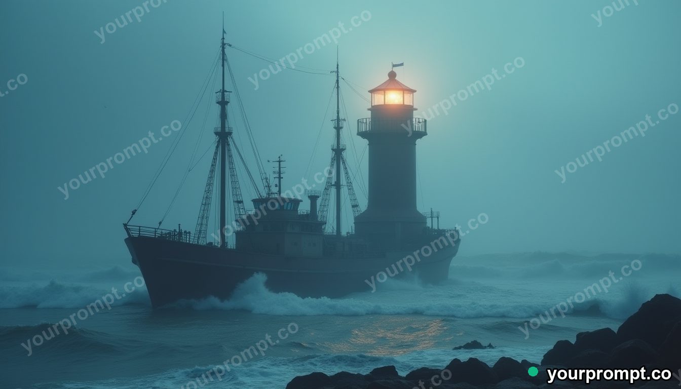 A lighthouse supply boat in crashing surf