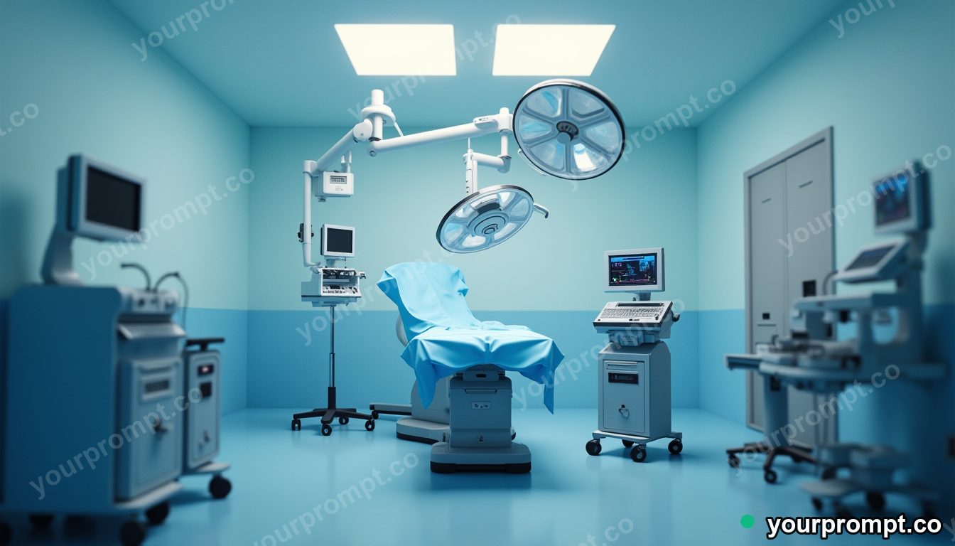 A robotic surgery suite bathed in soft light